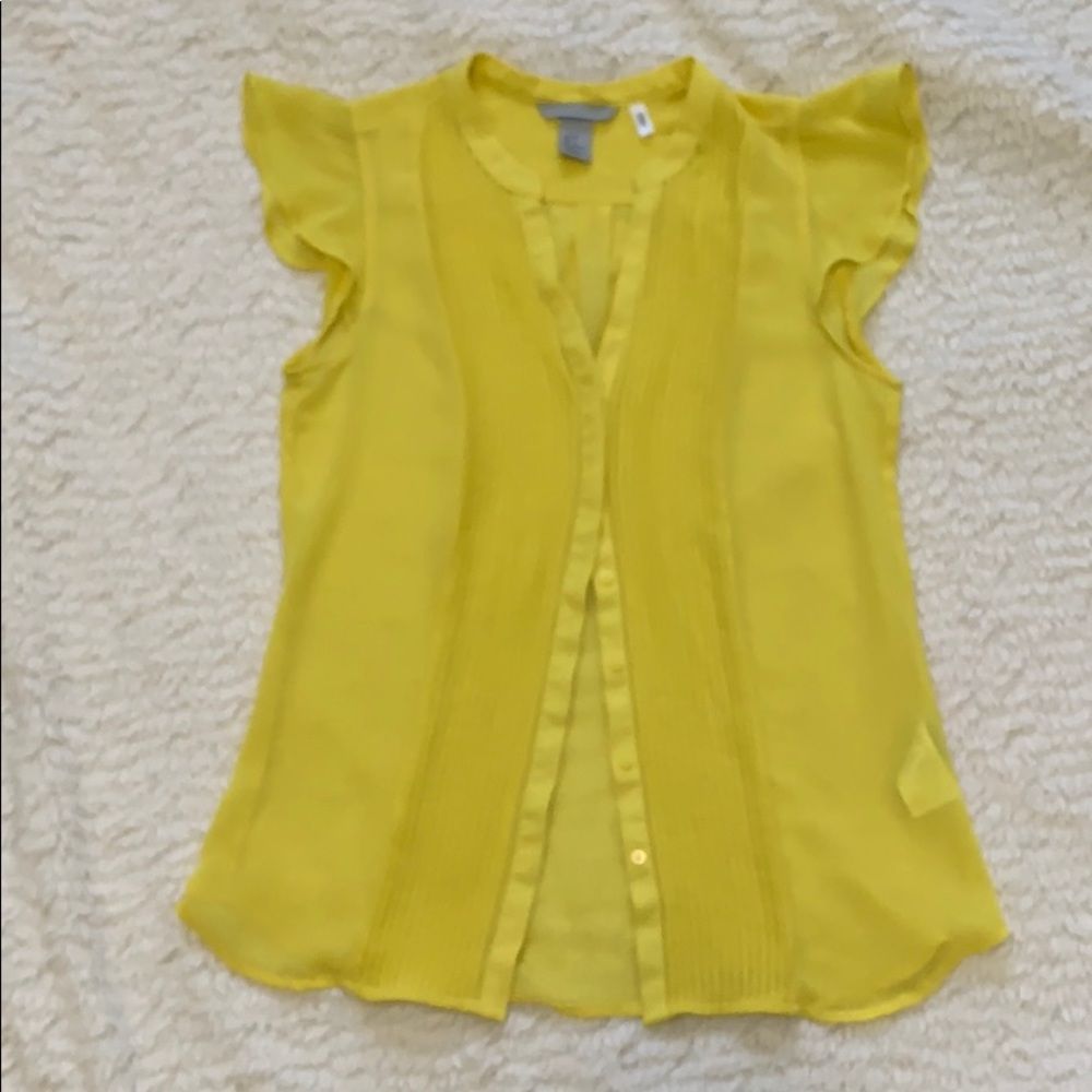 H&M Yellow Flutter Sleeve Pleated Front Blouse